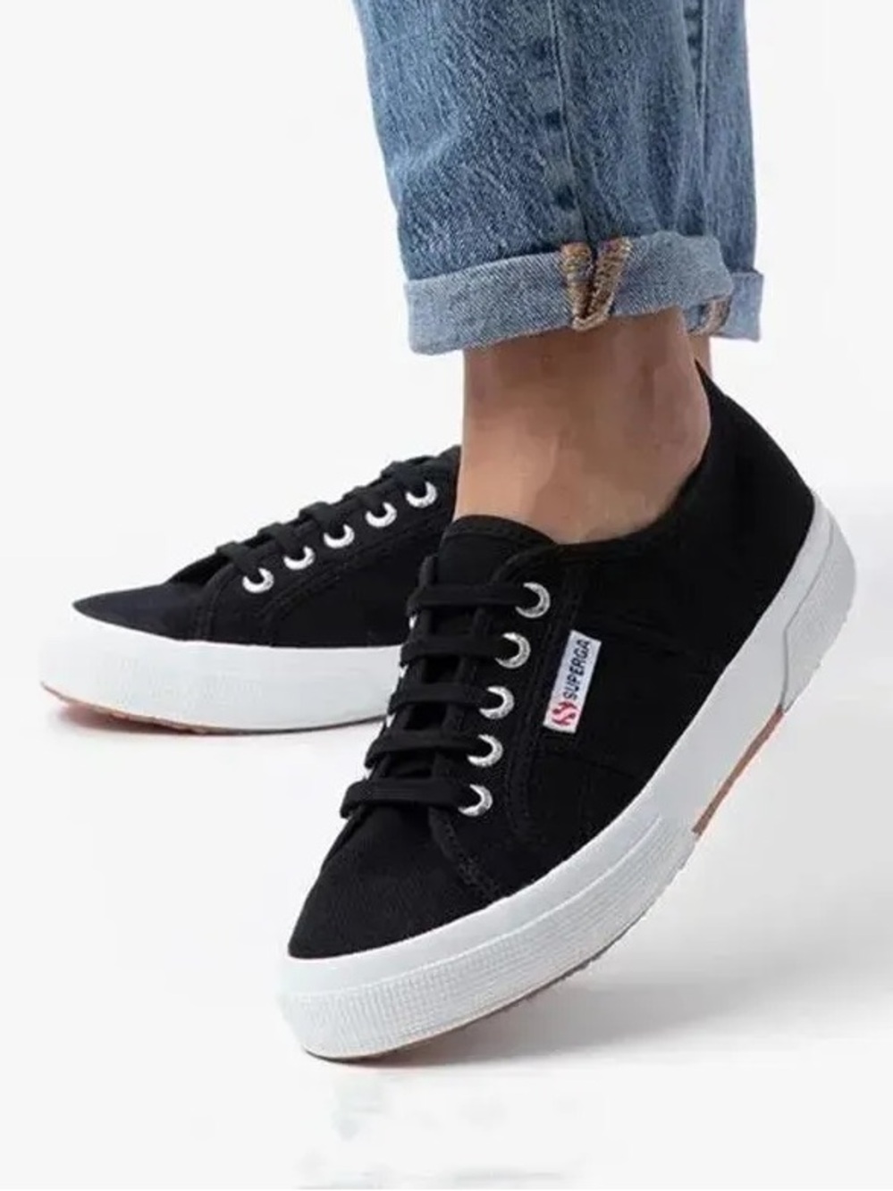 SUPERGA 2750 Cotu Classic Canvas Black White Sneakers Size 8